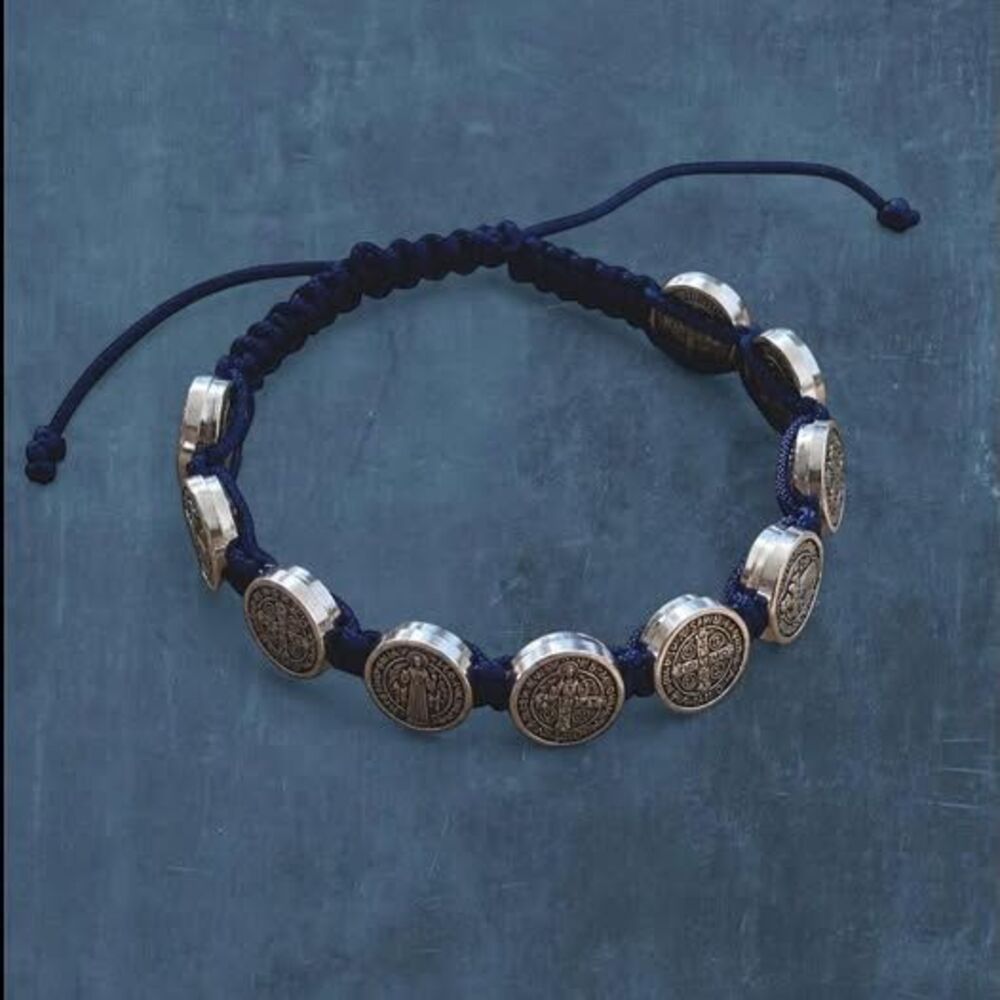 retro silver saint benedict prayer bracelet